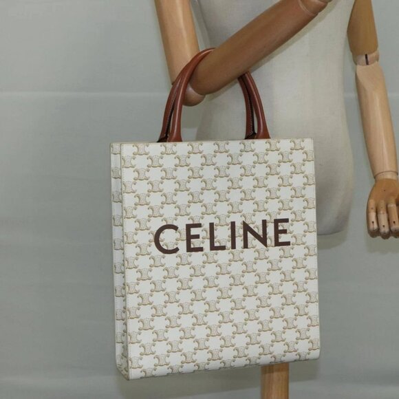 CELINE Triomphe Small Vertical Cabas Tote Bag PVC Leather 2way White - Picture 16 of 16